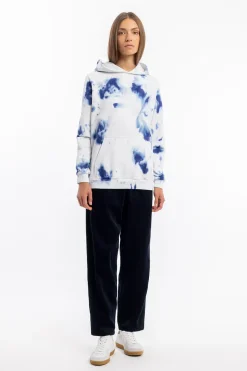 Outlet Rotholz Batik Hoodie Bio Baumwolle - Blau/Off-White