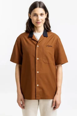 Discount Rotholz Bowling Hemd Mit Kontrastkragen Terracotta