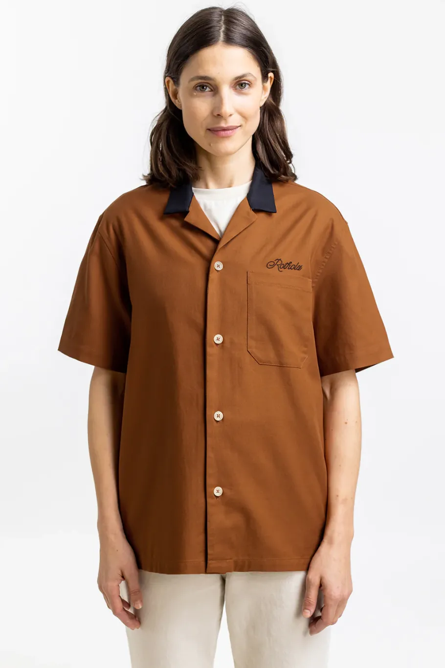 Discount Rotholz Bowling Hemd Mit Kontrastkragen Terracotta