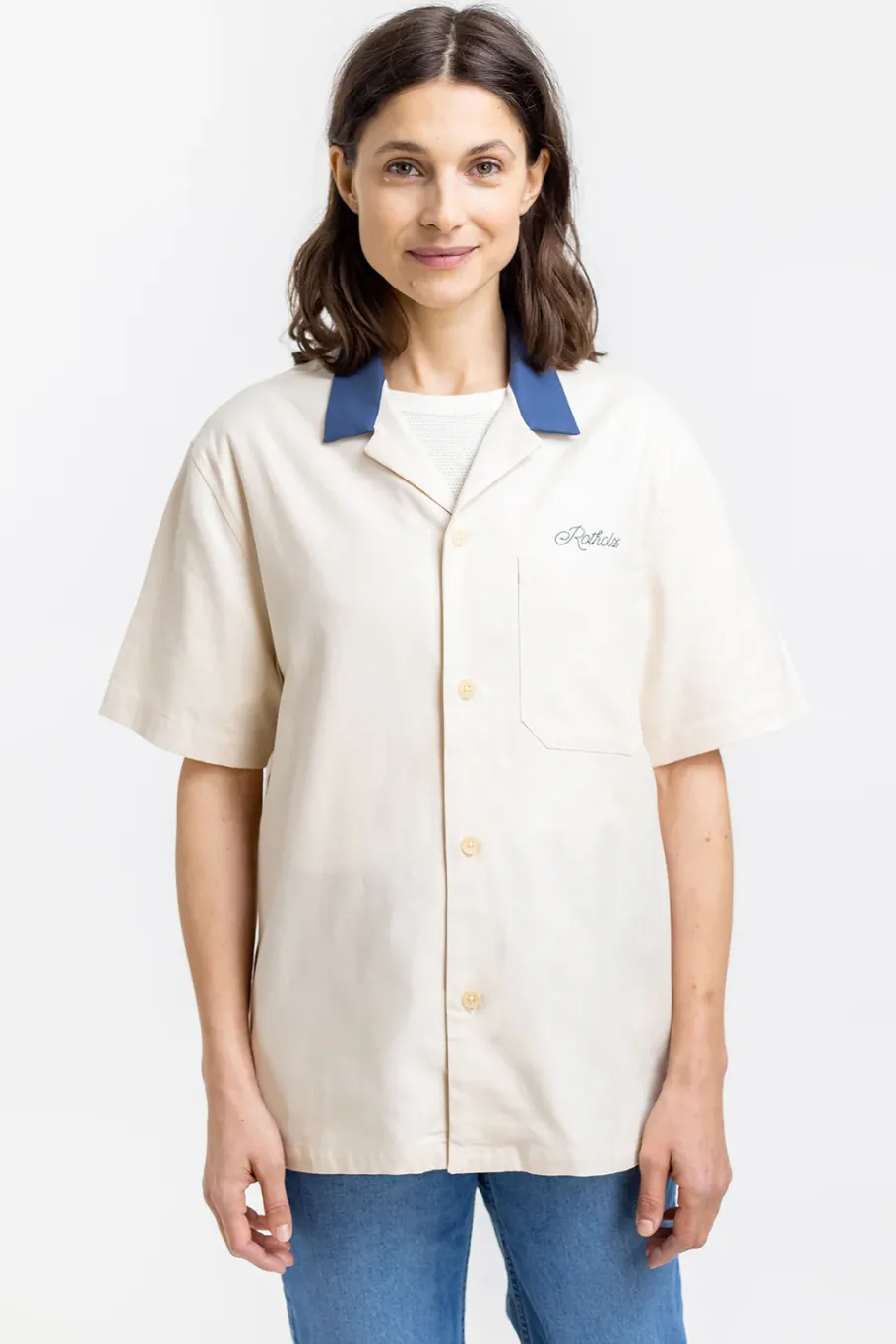Hot Rotholz Bowling Hemd Mit Kontrastkragen Off-White