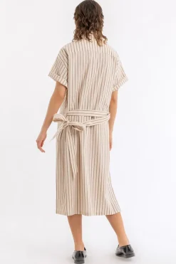 Sale Rotholz Bowling Kleid Gestreift Aus Bio-Baumwolle Beige/Weis