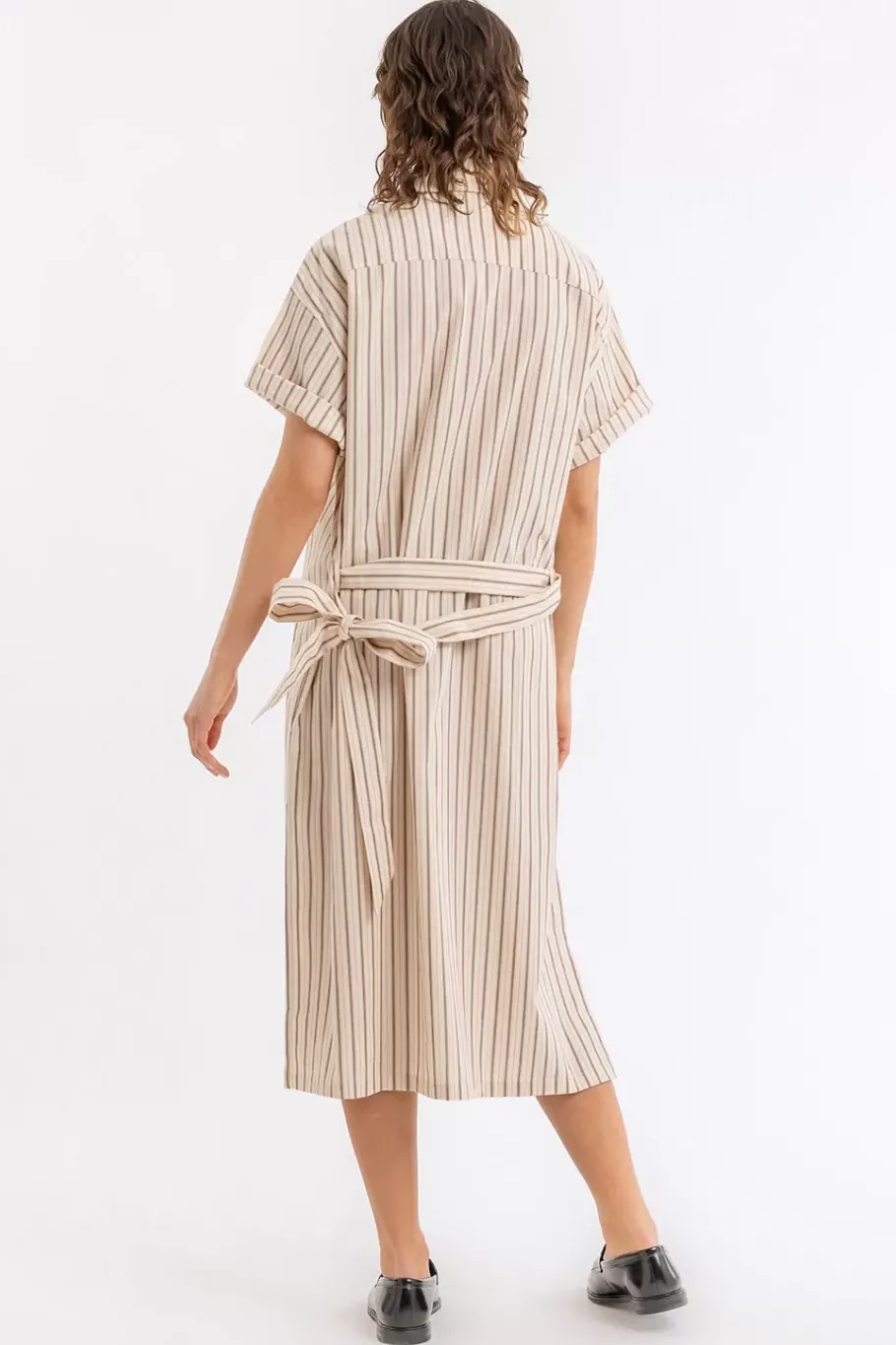 Sale Rotholz Bowling Kleid Gestreift Aus Bio-Baumwolle Beige/Weis