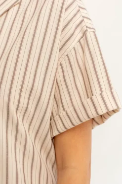 Sale Rotholz Bowling Kleid Gestreift Aus Bio-Baumwolle Beige/Weis
