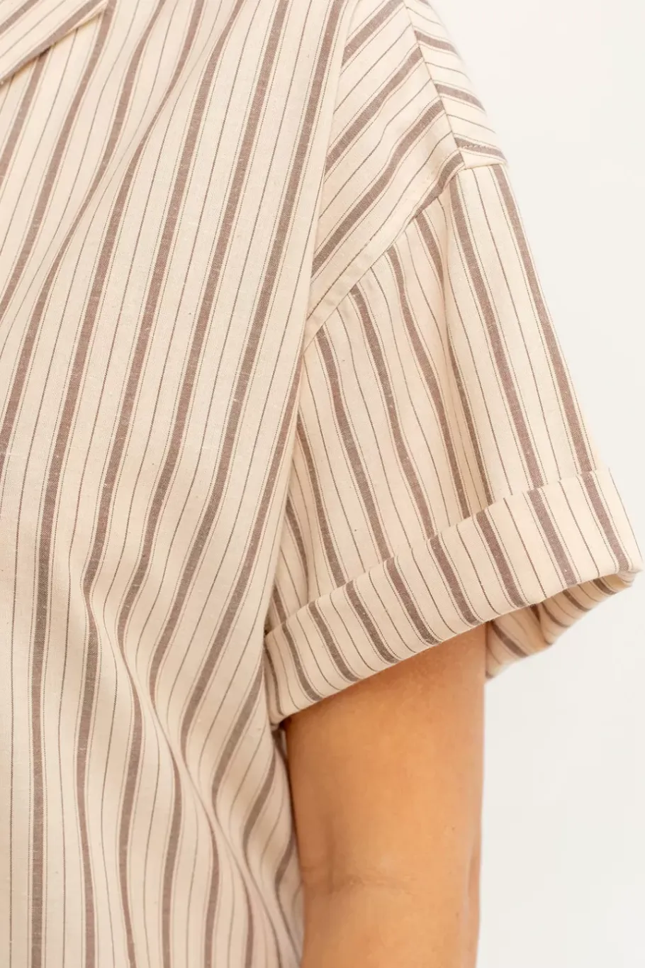 Sale Rotholz Bowling Kleid Gestreift Aus Bio-Baumwolle Beige/Weis