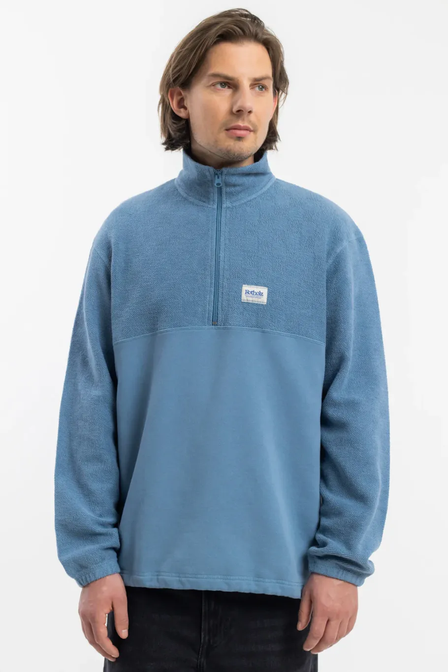 New Rotholz Divided Half Zip Bio Baumwolle - Hellblau