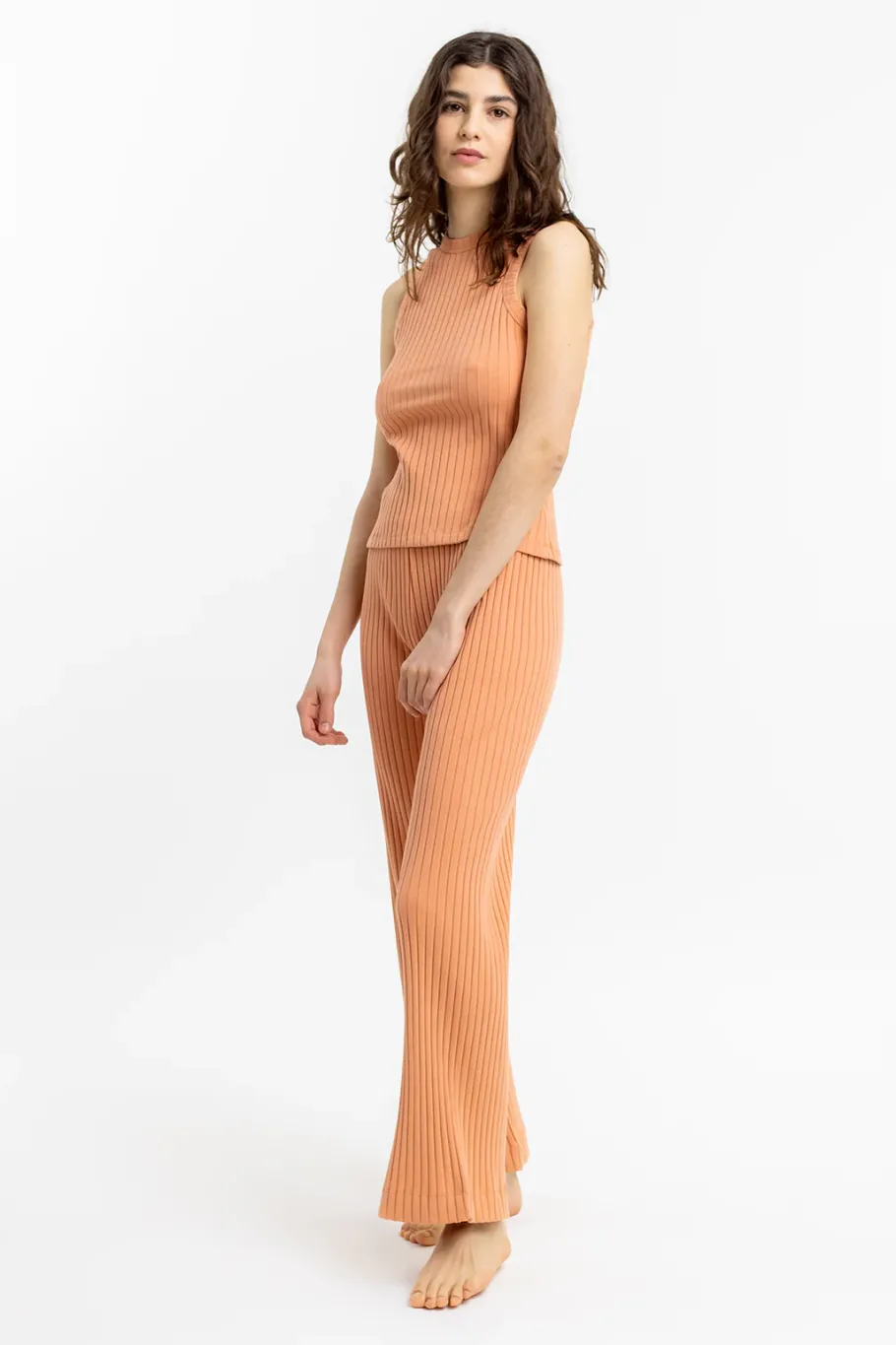 Discount Rotholz Gerippte Hose Aus Bio-Baumwolle Apricot