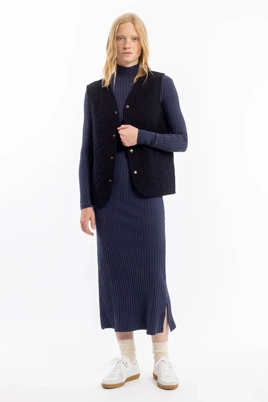 Outlet Rotholz Geripptes Kleid Bio Baumwolle - Dunkelblau