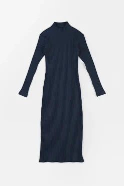 Outlet Rotholz Geripptes Kleid Bio Baumwolle - Dunkelblau