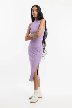 Discount Rotholz Geripptes Kleid Bio Baumwolle - Lavendel