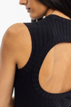 Hot Rotholz Geripptes Kleid Bio Baumwolle - Schwarz
