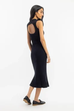 Hot Rotholz Geripptes Kleid Bio Baumwolle - Schwarz