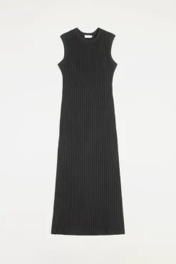 Hot Rotholz Geripptes Kleid Bio Baumwolle - Schwarz