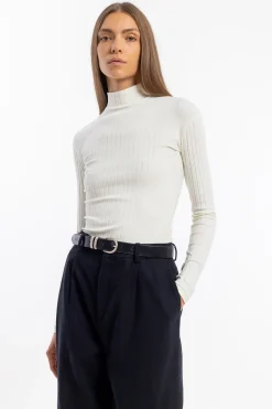 Online Rotholz Geripptes Longsleeve Bio Baumwolle - Off-White