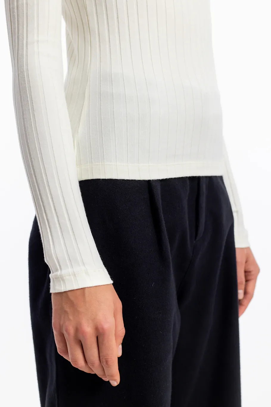 Online Rotholz Geripptes Longsleeve Bio Baumwolle - Off-White