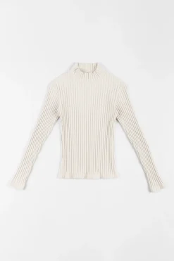 Online Rotholz Geripptes Longsleeve Bio Baumwolle - Off-White