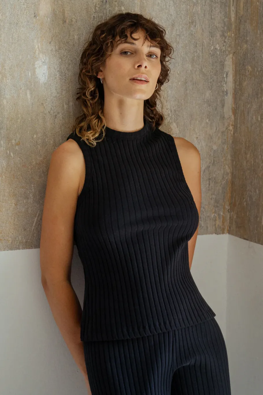 Online Rotholz Geripptes Singlet Bio Baumwolle - Schwarz