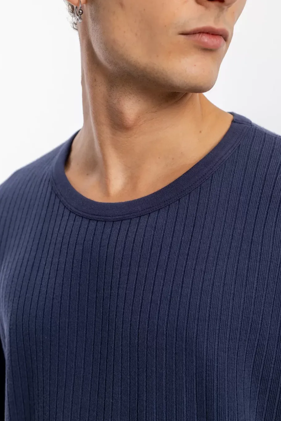 Rotholz Geripptes T-Shirt Bio Baumwolle - Dunkelblau