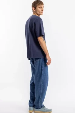 Rotholz Geripptes T-Shirt Bio Baumwolle - Dunkelblau