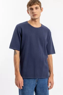 Rotholz Geripptes T-Shirt Bio Baumwolle - Dunkelblau