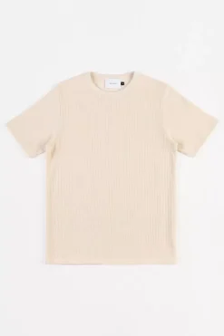 Outlet Rotholz Geripptes T-Shirt Bio Baumwolle - Creme