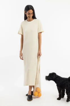 Outlet Rotholz Gestreiftes T-Shirt Kleid - Creme