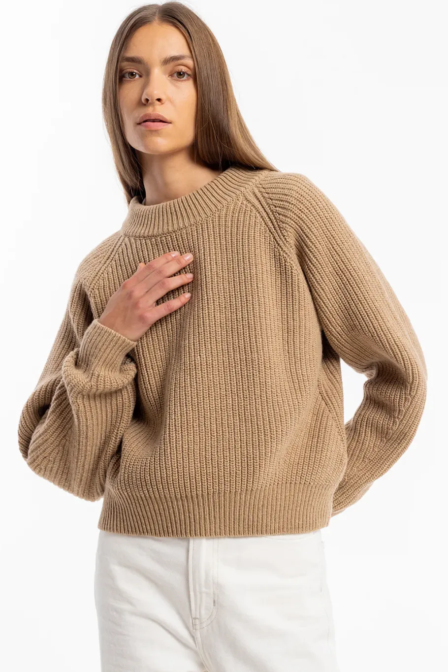 Online Rotholz Grober Strickpullover Wollmischung - Beige