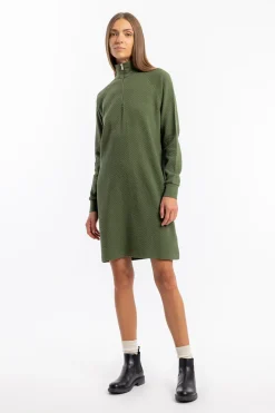 Clearance Rotholz Half Zip Sweat Kleid Bio Baumwolle - Grun
