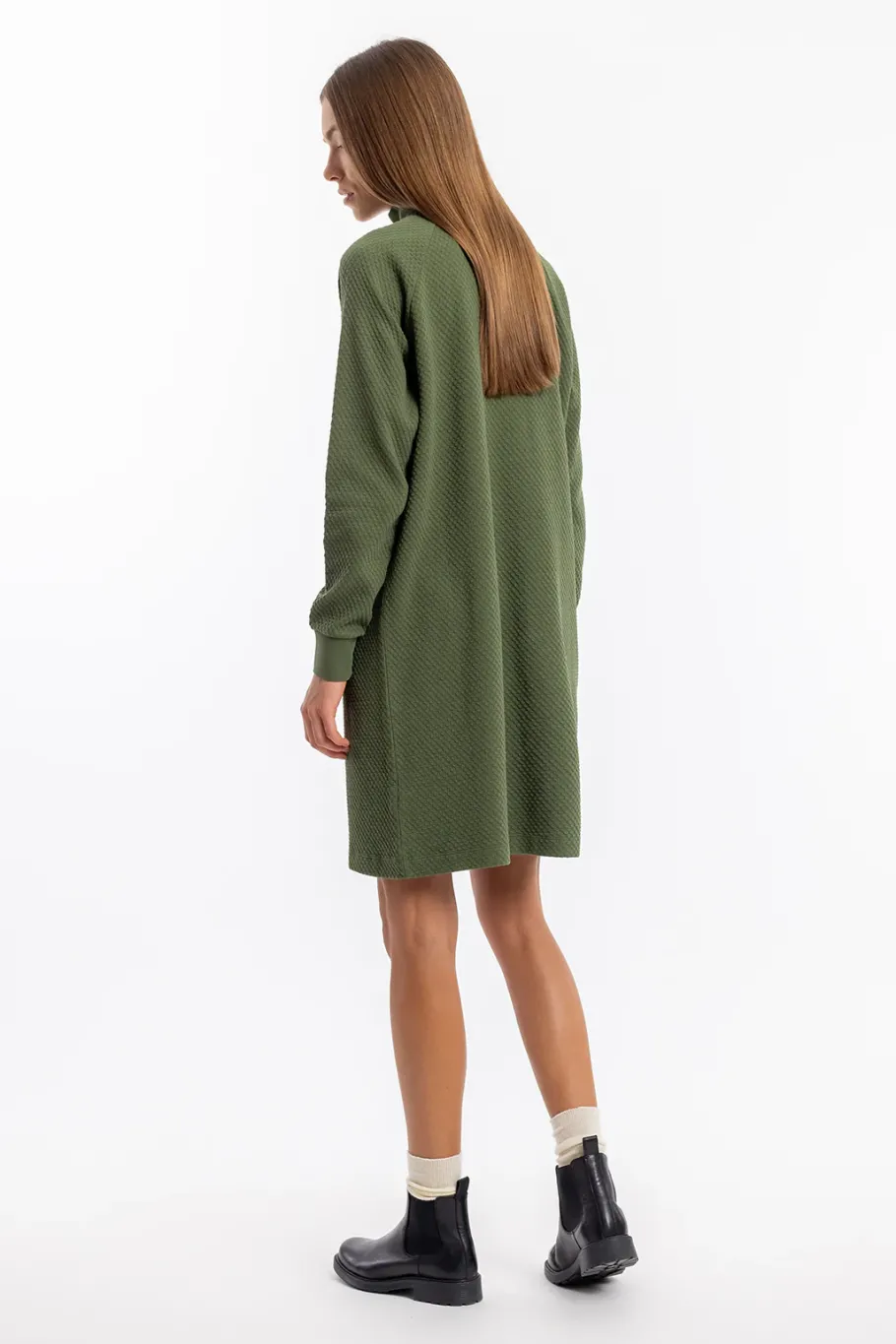 Clearance Rotholz Half Zip Sweat Kleid Bio Baumwolle - Grun