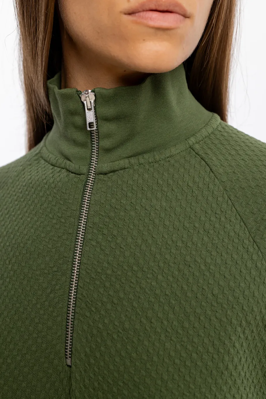 Clearance Rotholz Half Zip Sweat Kleid Bio Baumwolle - Grun