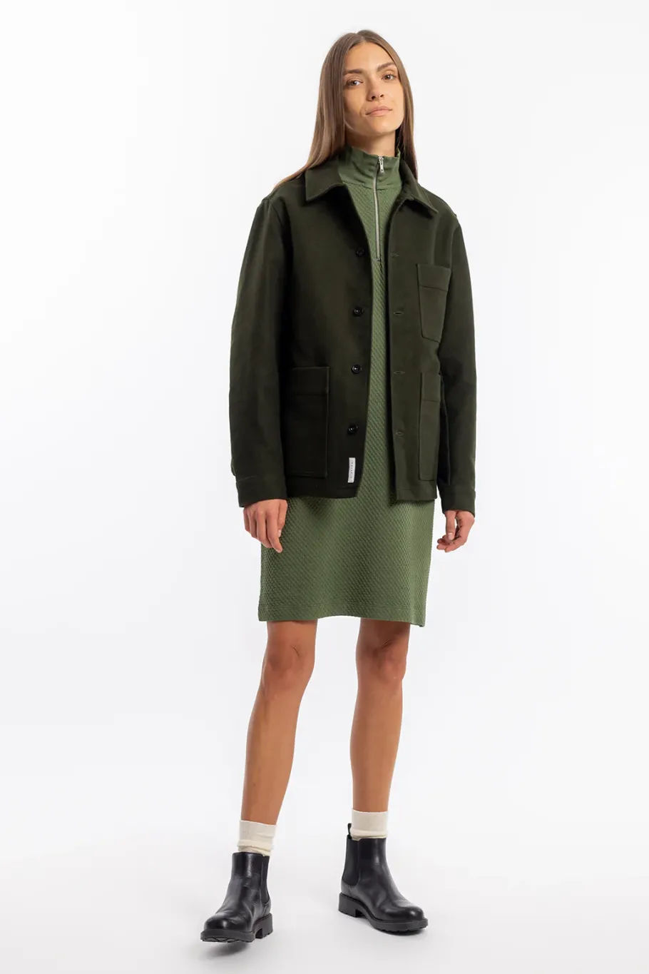 Clearance Rotholz Half Zip Sweat Kleid Bio Baumwolle - Grun