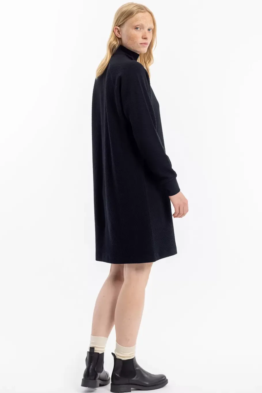 Outlet Rotholz Half Zip Sweat Kleid Bio Baumwolle - Schwarz