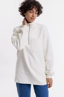Outlet Rotholz Half Zip Sweatshirt Aus Bio-Baumwolle Weis