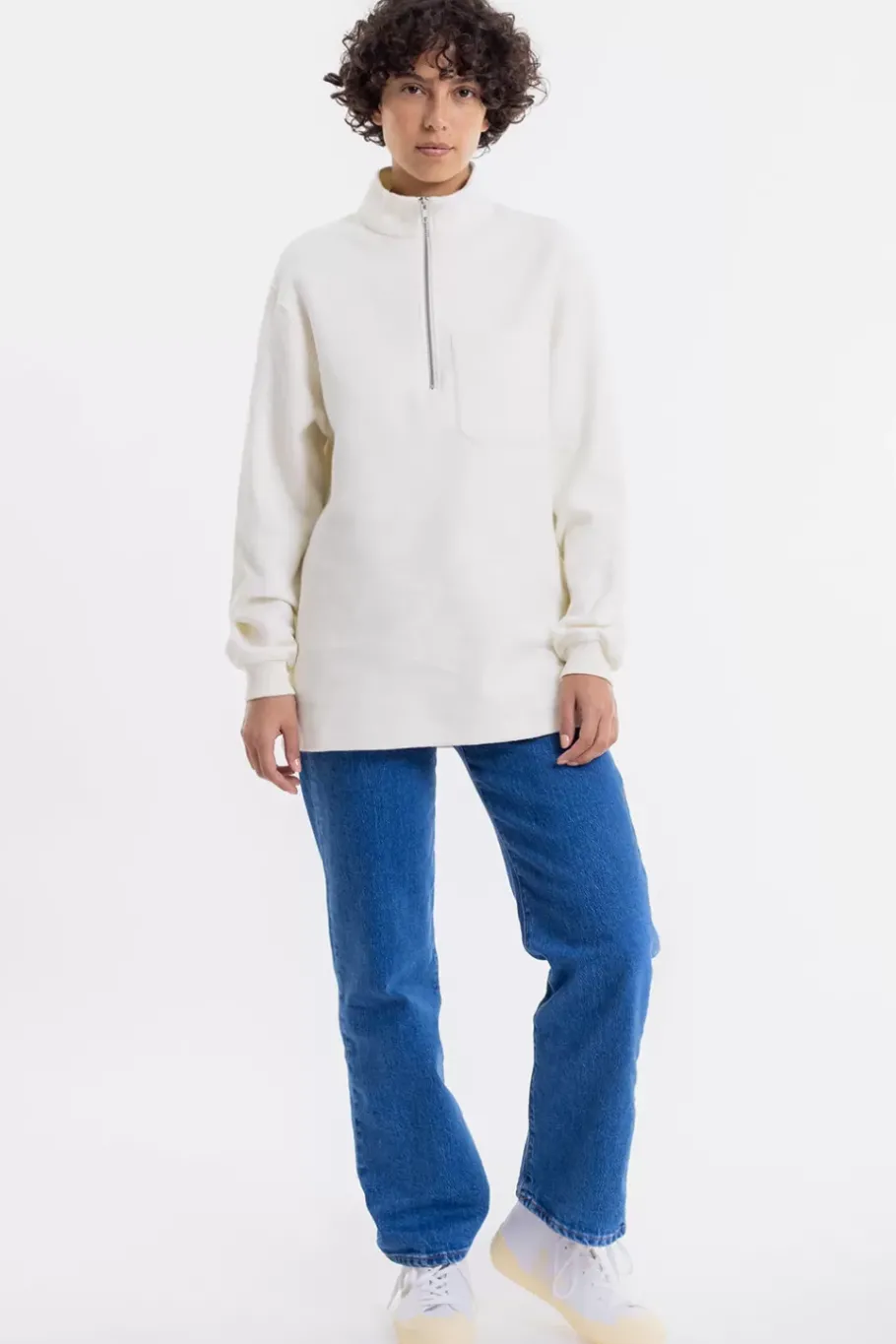 Outlet Rotholz Half Zip Sweatshirt Aus Bio-Baumwolle Weis