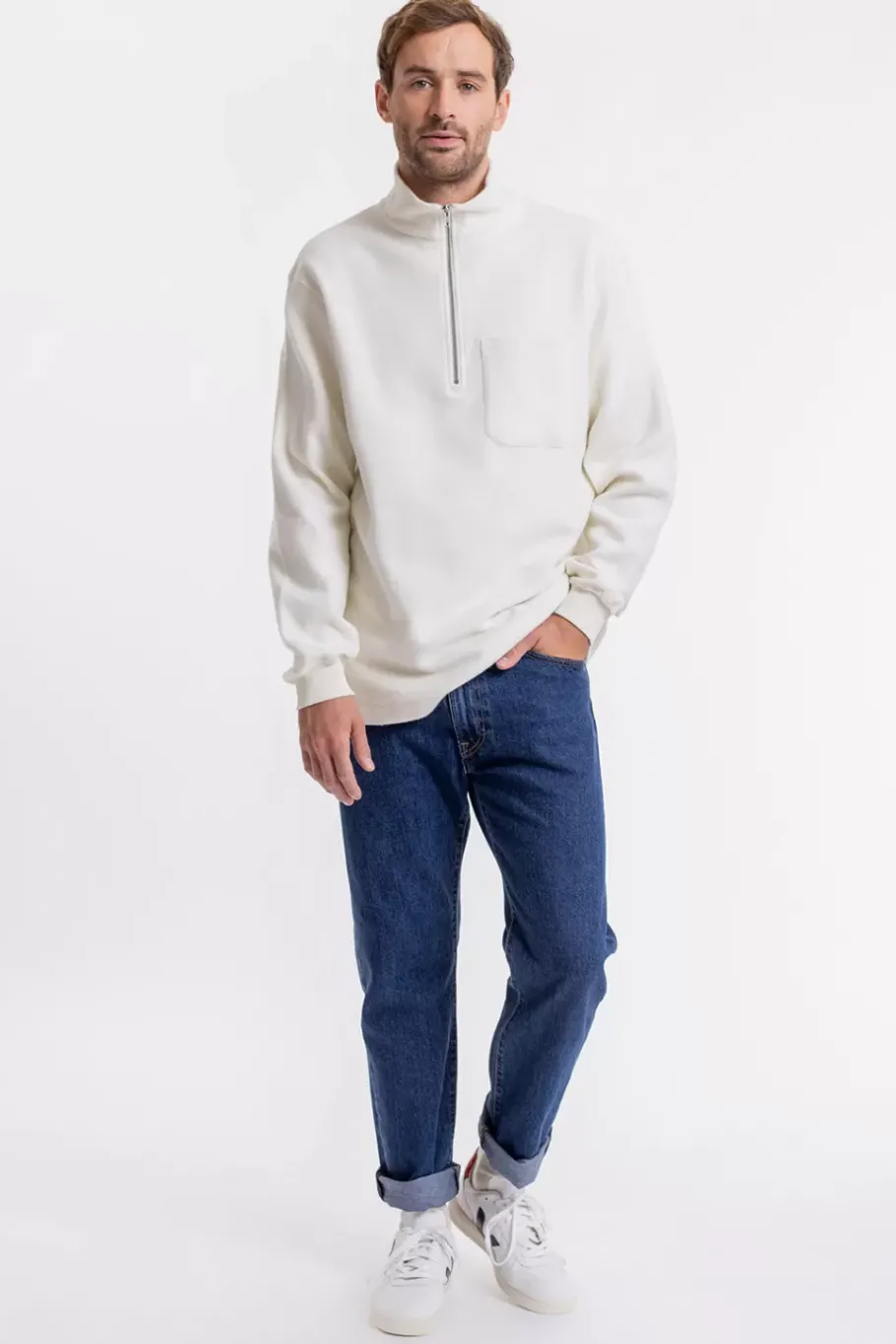 Clearance Rotholz Half Zip Sweatshirt Aus Bio-Baumwolle Weis