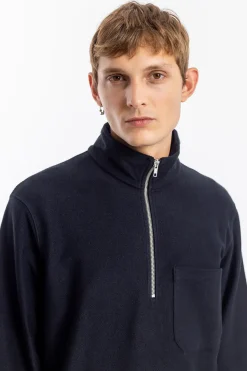 Outlet Rotholz Half Zip Sweatshirt Bio Baumwolle - Schwarz