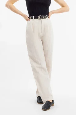 Online Rotholz High Waist Hose Leinen Mix - Creme