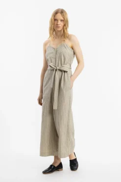 Outlet Rotholz Jumpsuit Leinen Mix - Grau Gestreift
