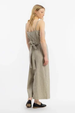 Outlet Rotholz Jumpsuit Leinen Mix - Grau Gestreift