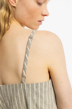 Outlet Rotholz Jumpsuit Leinen Mix - Grau Gestreift