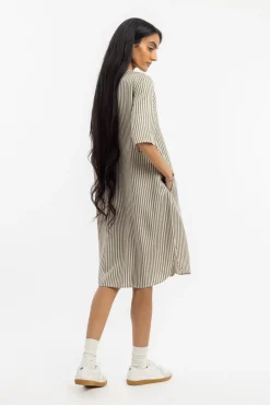 Clearance Rotholz Kaftan Kleid Aus Lyocell - Oliv Gestreift