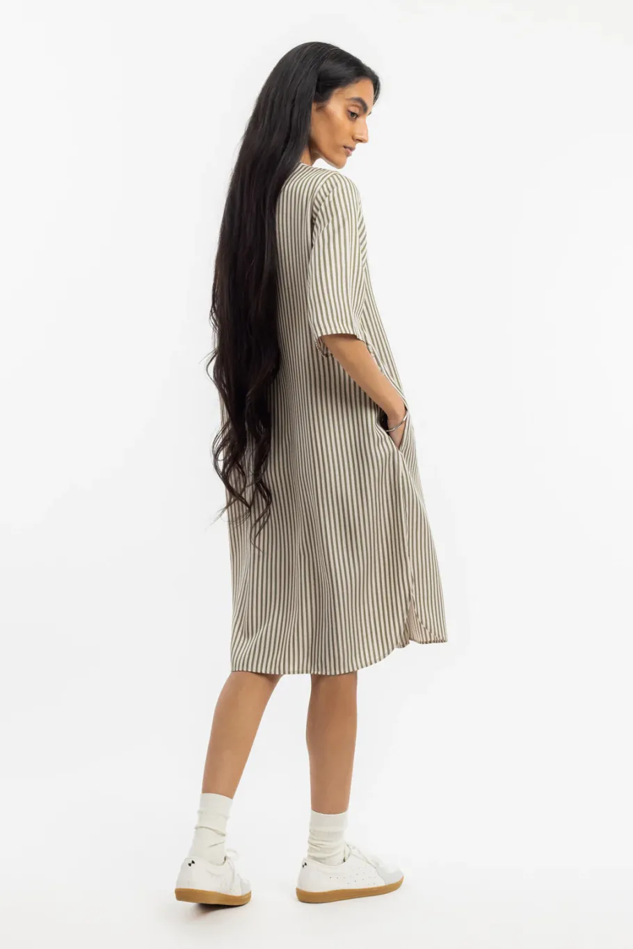 Clearance Rotholz Kaftan Kleid Aus Lyocell - Oliv Gestreift