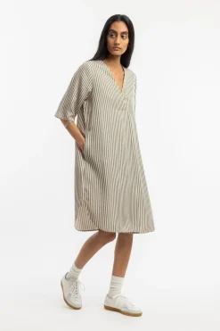 Clearance Rotholz Kaftan Kleid Aus Lyocell - Oliv Gestreift