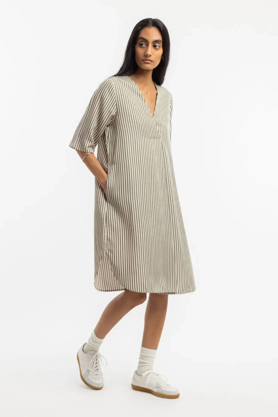 Clearance Rotholz Kaftan Kleid Aus Lyocell - Oliv Gestreift