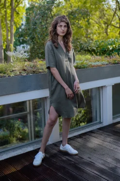 Outlet Rotholz Kaftan Kleid Leinen Mix - Oliv