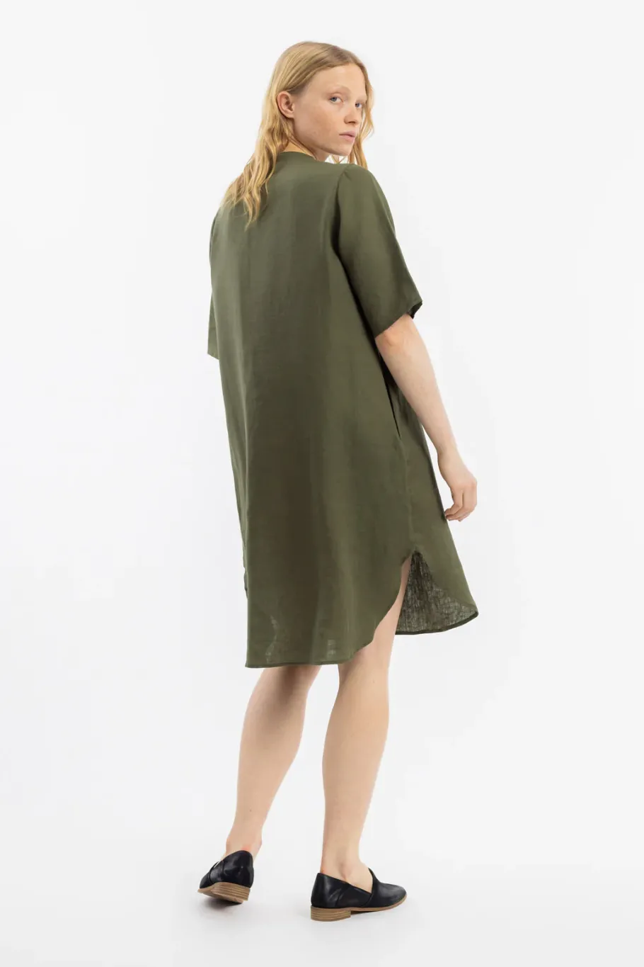 Outlet Rotholz Kaftan Kleid Leinen Mix - Oliv