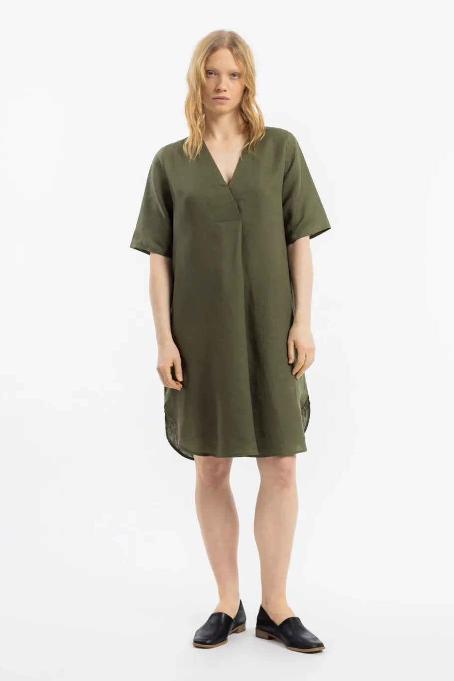 Outlet Rotholz Kaftan Kleid Leinen Mix - Oliv