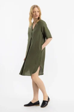 Outlet Rotholz Kaftan Kleid Leinen Mix - Oliv