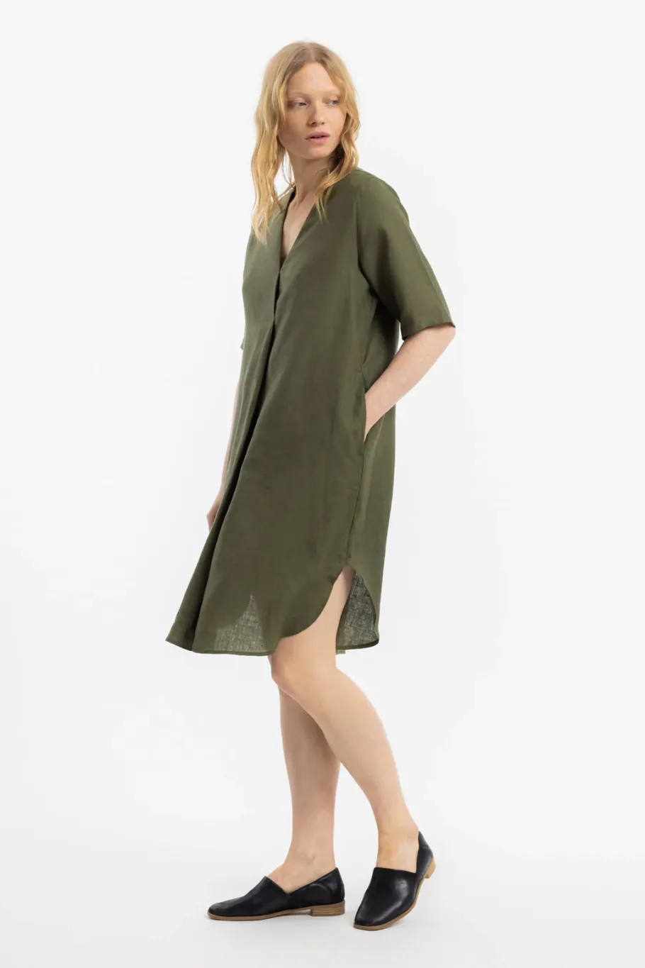 Outlet Rotholz Kaftan Kleid Leinen Mix - Oliv