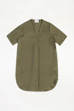 Outlet Rotholz Kaftan Kleid Leinen Mix - Oliv