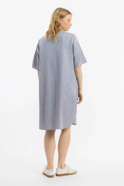 Sale Rotholz Kaftan Kleid Lyocell - Blau Gestreift